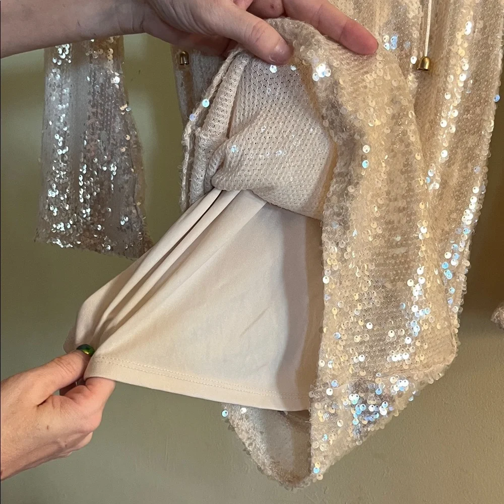 Wild Fable bell sleeve fully lined Cream Sequin Long Sleeve Dress - Picture 4 of 5